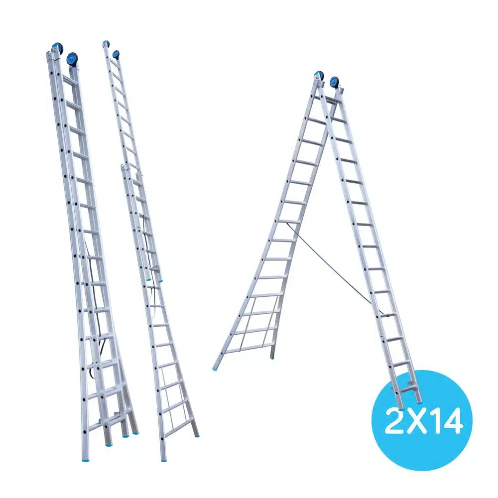 Eurostairs reformladder uitgebogen 2-delig - 2x14 + gevelrollen